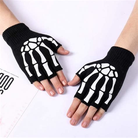 SUMAJU 3 Pairs Kids Halloween Gloves Fingerless Costume Gloves Skeleton ...