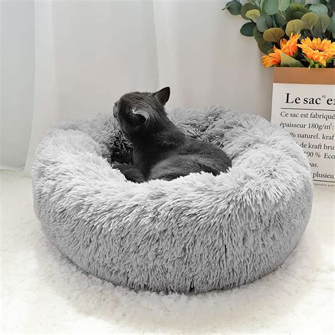 Buy OYANTEN Cat Bed, Calming Donut Kitty Bed, Round Pet Beds for Small ...