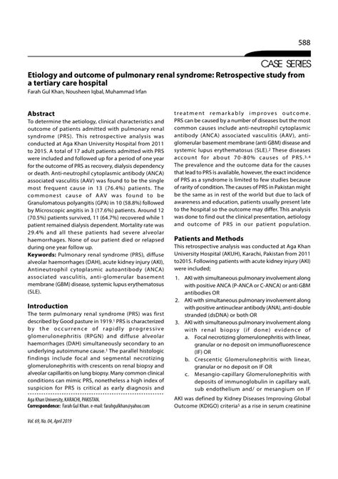 (PDF) Etiology and outcome of pulmonary renal syndrome: Retrospective ...