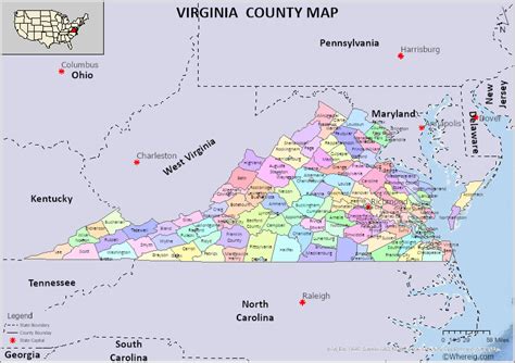 Virginia County Map, List of Counties in Virginia with Seats - Whereig.com