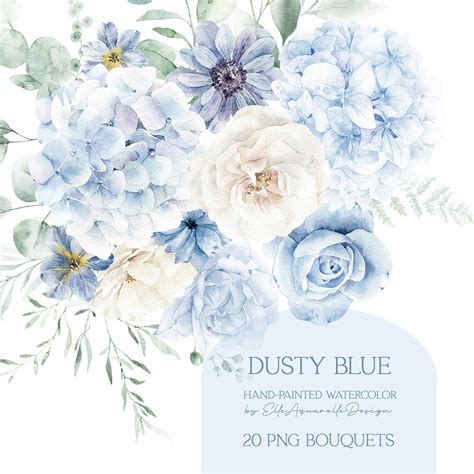 Light Blue Floral Clipart Dusty Blue Flowers Clipart - Etsy