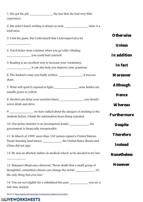 Linking Words Worksheet