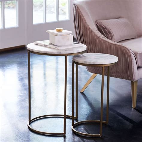 Round Nesting Side Tables Set - Marble/Antique Brass | Marble side ...