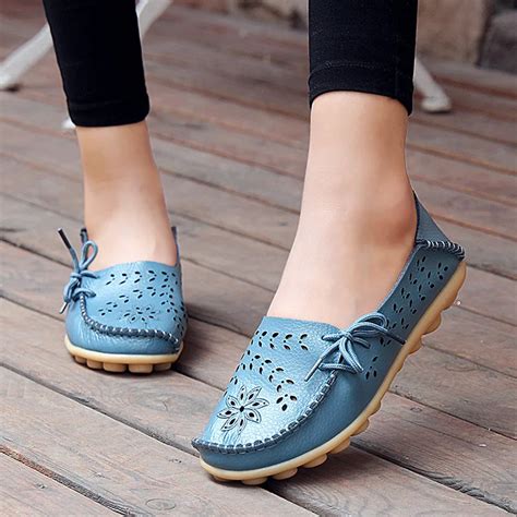 Summer Women Flats Genuine Leather Slip On Cut Outs Women Shoes ...