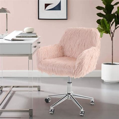 Everly Quinn Fluffy Desk Chair, Cute Faux Fur Height Adjustable Swivel ...