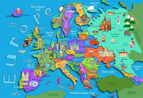 Mapa de Turismo da Europa | World map continents, Illustrated map ...