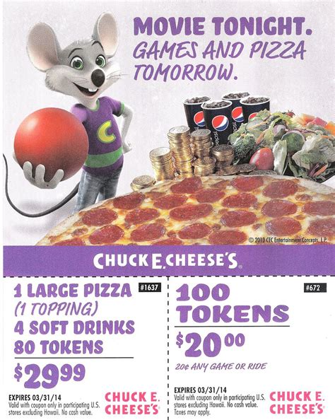 treasures for tots: Chuck E. Cheese Coupons (expires 3/31/14)!!