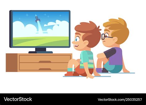 Kids watch tv children movie home boy girl Vector Image