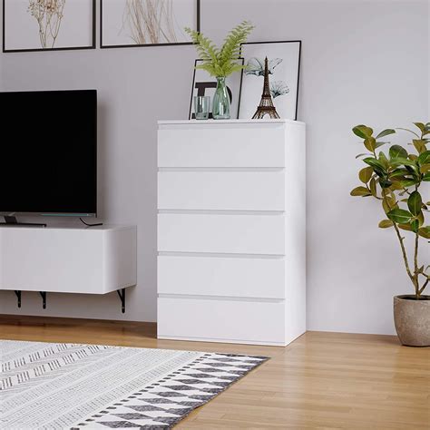 Homfa 5 Drawer White Dresser, Modern Storage Cabinet for Bedroom, White ...