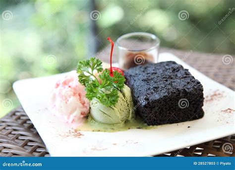 Chocolate Lava Cake with Ice Cream Stock Image - Image of cream, black ...