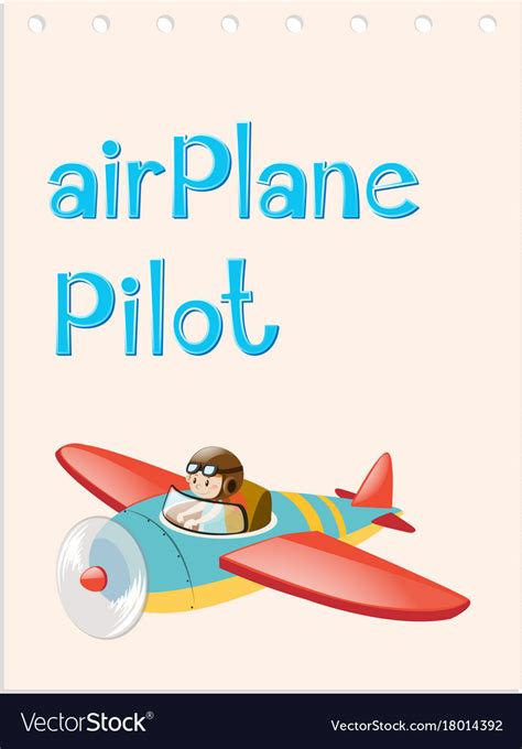 Flashcard with pilot and airplane Royalty Free Vector Image