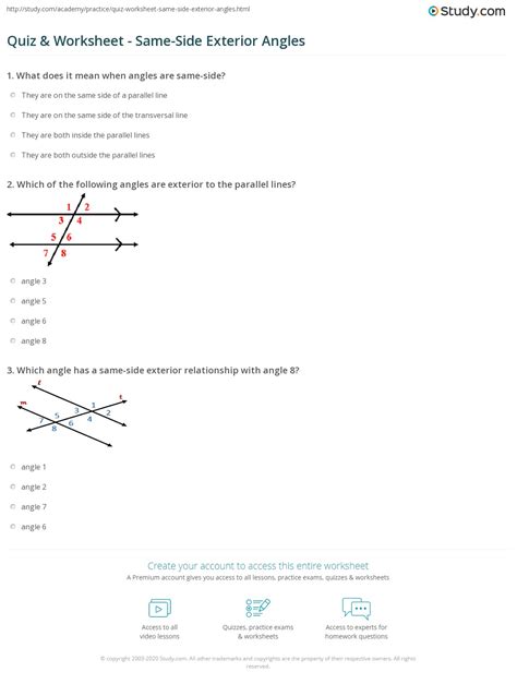 Quiz & Worksheet - Same-Side Exterior Angles | Study.com