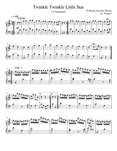 12 Variations of Twinkle Twinkle Little Star sheet music download free ...