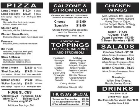 Menu at Pat's Pizzeria, Hornell