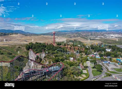 Valencia, California, USA, 2020. Aerial view of Six Flags Magic ...