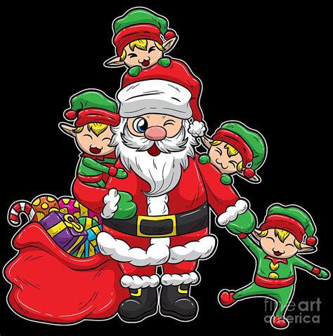 Santa Claus with Elves Christmas Illustration Digital Art by Mister Tee ...