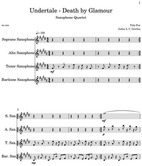 Undertale - Death by Glamour - Sheet music for Soprano Saxophone, Alto ...