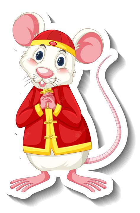 Premium Vector | White rat in chinese costume cartoon character