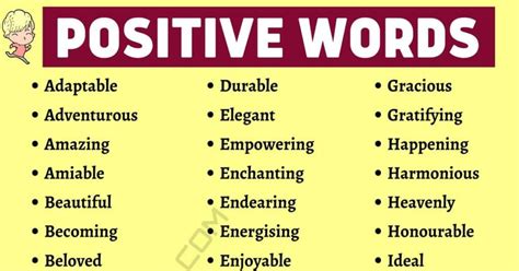 1000+ Positive Words from A-Z | Nice, Kind Words That Are Positive • 7ESL