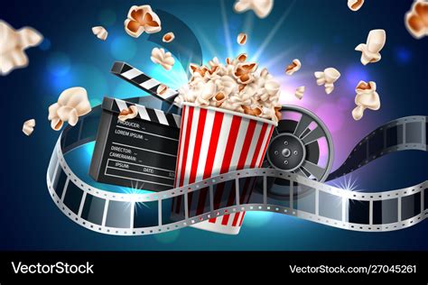 Movie cinema poster flying popcorn tape Royalty Free Vector