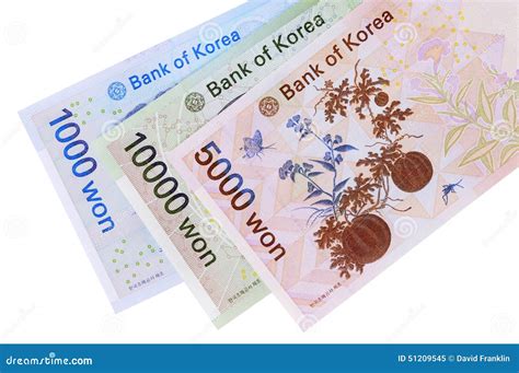 Korean Won Currency Bills Isolated On White Background Stock Image ...