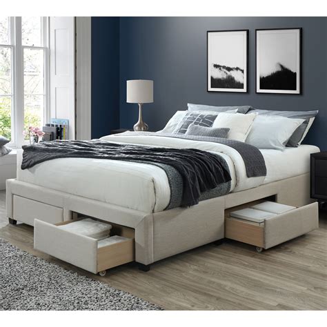 DG Casa Cosmo Upholstered Platform Bed Frame Base with Storage Drawers ...