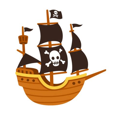 Cartoon Pirate Ship With Black Sails Vector Stock Illustration Download ...