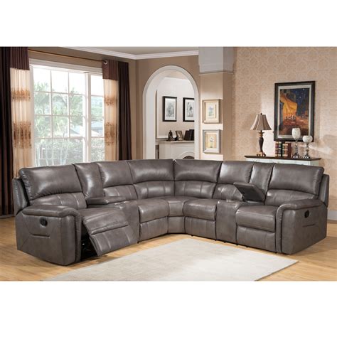 Cortez Premium Top Grain Gray Leather Reclining Sectional Sofa ...