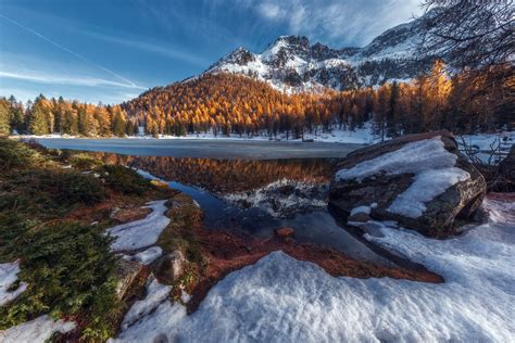 Winter Lake Snowy Mountain Landscape Wallpaper, HD Nature 4K Wallpapers ...