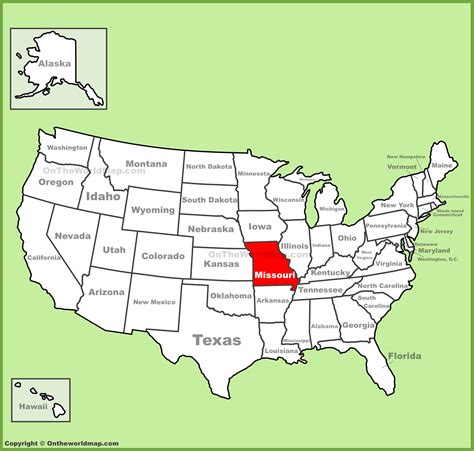 Missouri location on the U.S. Map - Ontheworldmap.com