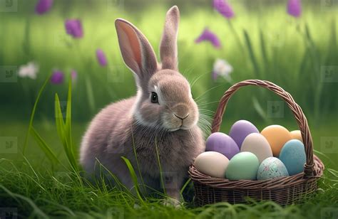 Rabbit With Painted Easter Eggs Photo (270061) - YouWorkForThem