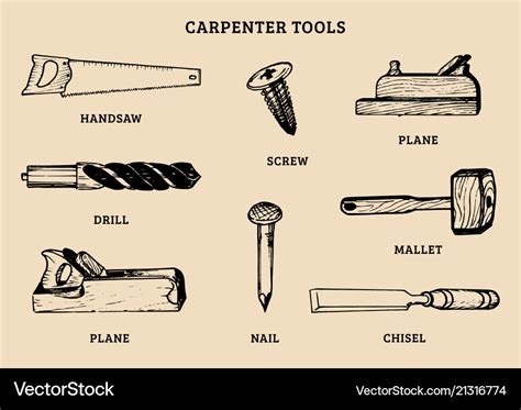 Drawing of carpentry tools Royalty Free Vector Image