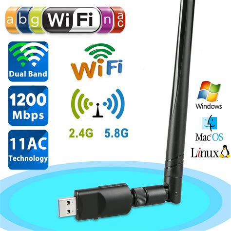 1200Mbps Wireless USB Wifi Adapter, Dual Band 2.4/5GHz USB WI-FI Router ...