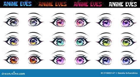 Set of Female Eyes of Different Colors in the Style of Manga. Stock ...