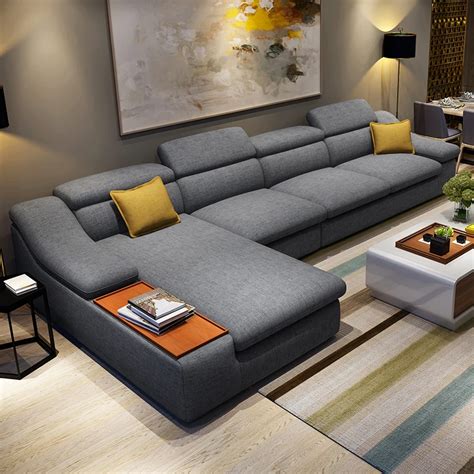 living room furniture modern L shaped fabric corner sectional sofa set ...