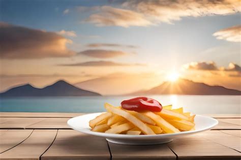 Premium Photo | A plate of french fries with a hot dog on the table.