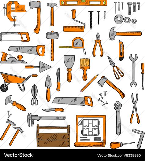 Sketched tools for building carpentry shoemaking Vector Image