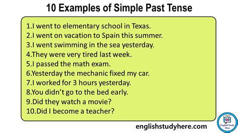 10 Examples of Simple Past Tense - English Study Here