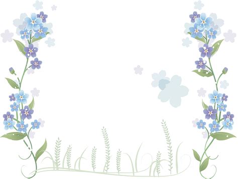 Blue Watercolor Flower Border Transparent