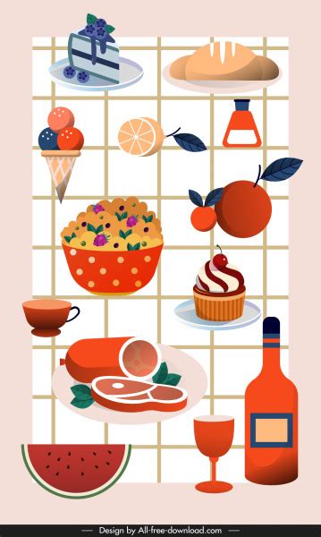 Food background colorful classic decor Vectors graphic art designs in ...