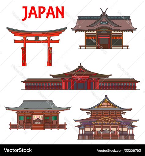 Japanese temples pagodas and shrines japan tokyo Vector Image