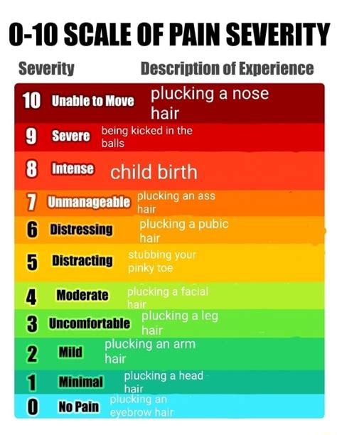 0-10 SCALE OF PAIN SEVERITY Description of Experience plucking a nose ...