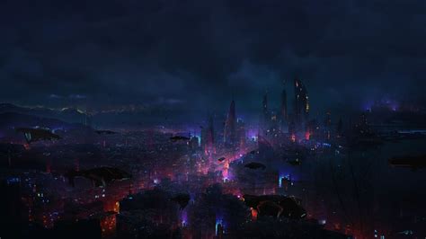 #dark futuristic city digital art science fiction Eric Lee #1080P # ...