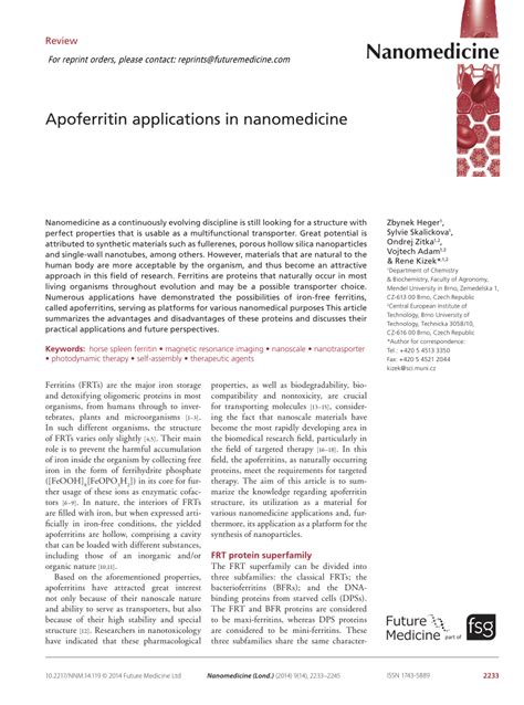 (PDF) Apoferritin applications in nanomedicine