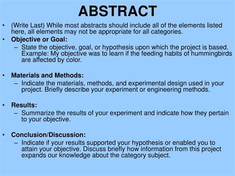 Science Fair Project Abstract