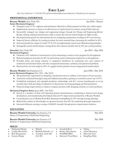 Senior Mechanical Engineer Resume Example for 2023 | Resume Worded