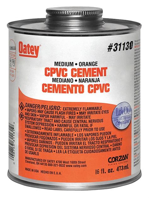 OATEY Orange Solvent Cement, CPVC, Medium Bodied, Size 16 oz, For Use ...