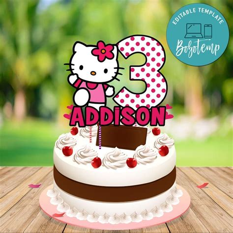 Hello Kitty Birthday Cake Topper Template Printable DIY | Bobotemp