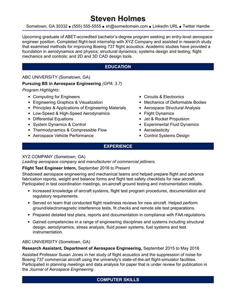 Sample Resume for an Entry-Level Aerospace Engineer | Monster.com