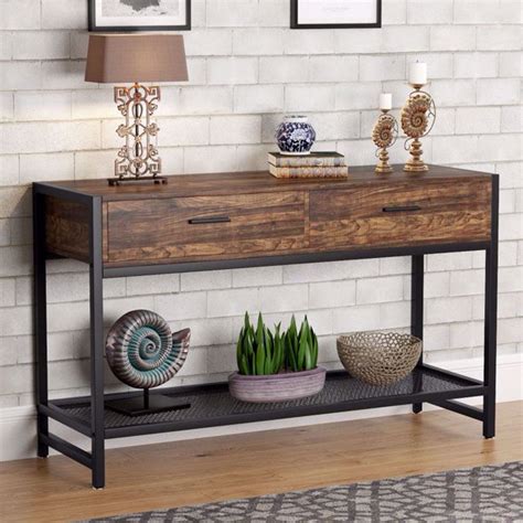 Tribesigns Rustic Sofa Console Table with 2 Drawers, 47 inch Industrial ...